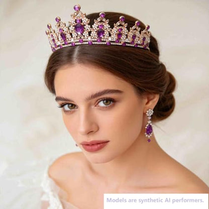Kamirola - Queen Crown and Tiaras Princess Crown for Women Crystal Headbands for Bridal, Princess for Wedding and Party - color: Gold Violet