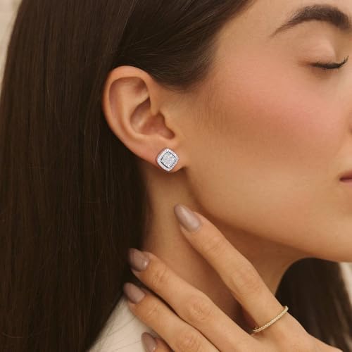 Silver Stud Earrings for Men Women 5A Cubic Zirconia Square Earrings Dainty Sterling Silver Post Hypoallergenic