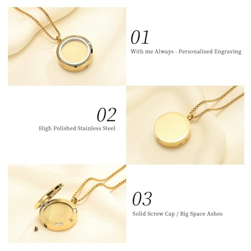 Oinsi Cremation Locket Necklace For Ashes Of Loved One Carry Photo Glass Memorial Urn Jewelry 316L Stainless Steel Keepsake Gifts - color: A-Gold