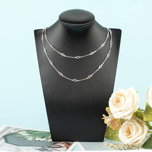 UMAOKANG 16.4 Feet Colorful Crystal Necklace Chain for Jewelry Making Silver Plated Brass Bar Chain Roll with Jump Rings and Lobster Clasps - color: Silver Bar Crystal