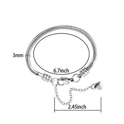 KunBead Heart Lobster Clasp Snake Chain Charm Adjustable Bracelets Compatible with Pandora Charms for Jewelry Making
