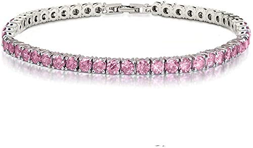Savlano 14K Gold Plated Cubic Zirconia Round 4MM Classic Tennis Bracelet For Women - style: Pink