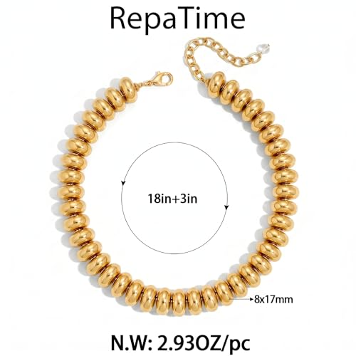 Chunky Colorful Bead Necklace Summer Fashion Statement Boho Beaded Chunky Necklace for Women Adjustable Length Lightweight Cool Suitable for Beach Vacation Daily Wear & Summer Parties - color: Gold