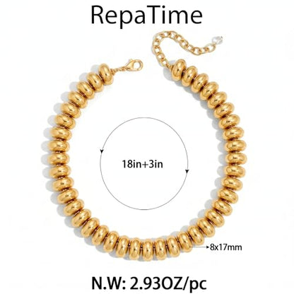 Chunky Colorful Bead Necklace Summer Fashion Statement Boho Beaded Chunky Necklace for Women Adjustable Length Lightweight Cool Suitable for Beach Vacation Daily Wear & Summer Parties - color: Gold