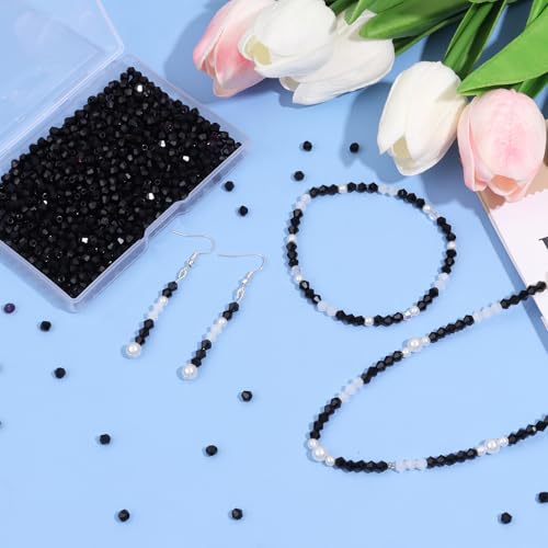 1000Pcs 4mm Faceted Crystal Glass Bicone Beads Loose Bead for DIY Bracelet Necklace Earring Keychain Jewelry Making,Black - color: Black