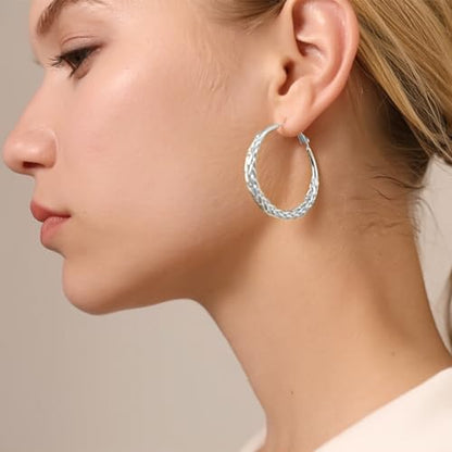 Senteria 925 Sterling Silver Post Twisted Hoop Earrings for Women 30-50MM | Hypoallergenic Large Silver Hoop Earrings for Women,Lightweight Thick Weave Braid Hoops,Nickel Lead-Free for Sensitive Ears - color: 40MM Silver