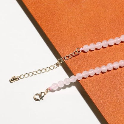 Simple 4mm Gemstones and Crystals Choker Necklace Unisex 16"-18" | Necklaces for Women Men, Adjustable, 40-45 cm Chain Length, Handmade, Spiritual Gemstones, Positive Energy, Daily Wear - style: Rose quartz