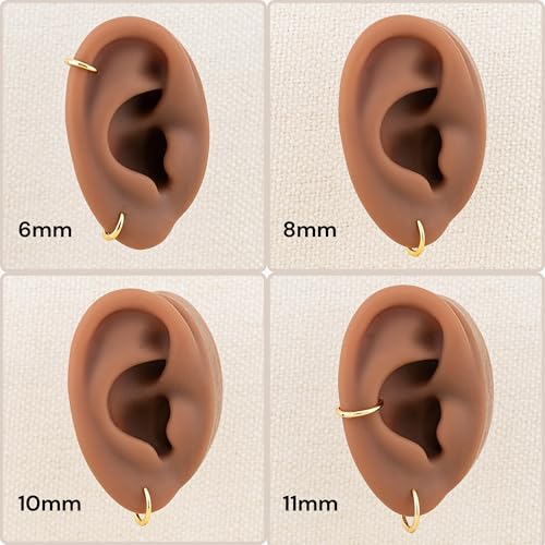 14K Gold Plated 925 Sterling Silver Tiny Hoop Earrings, Thin Small Huggie Hoops, Hypoallergenic Lightweight Cartilage Earrings for Women Men, Multiple Piercings (6mm, 8mm, 10mm, 11mm) - style: Gold-11mm-1Pair