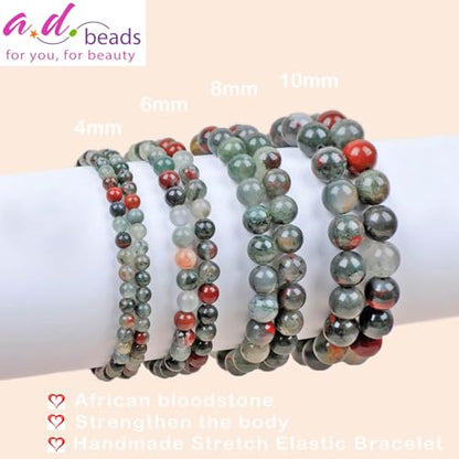 AD Beads Handmade Gemstone Stretch Elastic Bracelet Crystal Healing Reiki Nature's Beauty and Spiritual Essence Unisex (8mm, African Bloodstone (Strengthen the Body)) - color: African Bloodstone (Strengthen the Body), size: 8mm