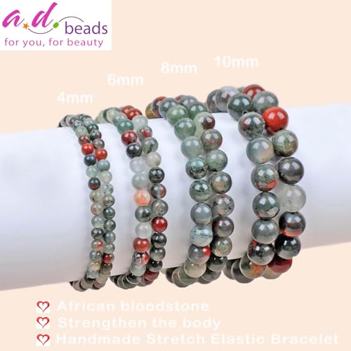 AD Beads Handmade Gemstone Stretch Elastic Bracelet Crystal Healing Reiki Nature's Beauty and Spiritual Essence Unisex (6mm, African Bloodstone (Strengthen the Body)) - color: African Bloodstone (Strengthen the Body), size: 6mm