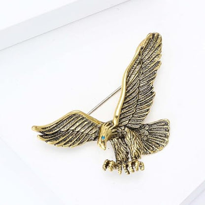 HETICA Vintage Animal Dragon Skull Wolf Crown Lion Brooch for Men Women Suit Tie Dress Lapel Pin Fashion Jewelry - style: Vintage Gold Eagle