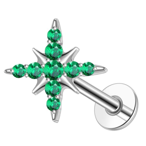 1pcs 16G 18G G23 Titanium Threadless Labret Studs Push-in Labret Lip Cluster Tragus Helix Conch Lobe Rook Cartilage Push Back Piercing Jewelry Earring - style: style A-green