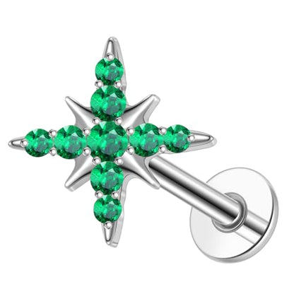 1pcs 16G 18G G23 Titanium Threadless Labret Studs Push-in Labret Lip Cluster Tragus Helix Conch Lobe Rook Cartilage Push Back Piercing Jewelry Earring - style: style A-green