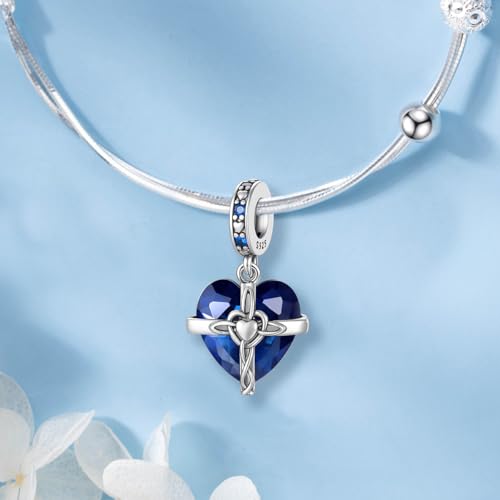HappyStar 925 Sterling Silver Birthstone Charms for bracelets Fashion Cross Love Heart Dangle Pendant Bead Charm fit charm bracelets Happy Birthday Gift for Women MOMs - color: i-September Birthstone Charm