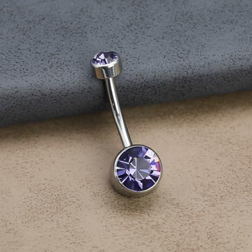 Titanium Floating Belly Button Rings 14G, ASTM F136 Implant-Grade Curved Barbell, Internal Thread with 6mm Teardrop Gems, Sparkle Navel Piercing Jewelry, 10mm/12mm Length - color: Silver-Violet, size: 1/2"(12mm)