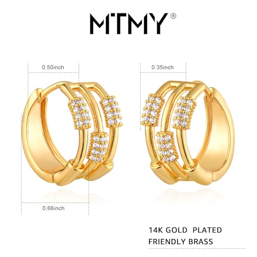 Huggie Hoop Earrings 14K Gold Plated Cubic Zirconia Dainty Simple Cute Beads Elegant CZ Circle Small Hoop Earring for Women Minimalist Handmade Hypoallergenic Jewelry - color: CZ-3 scattered