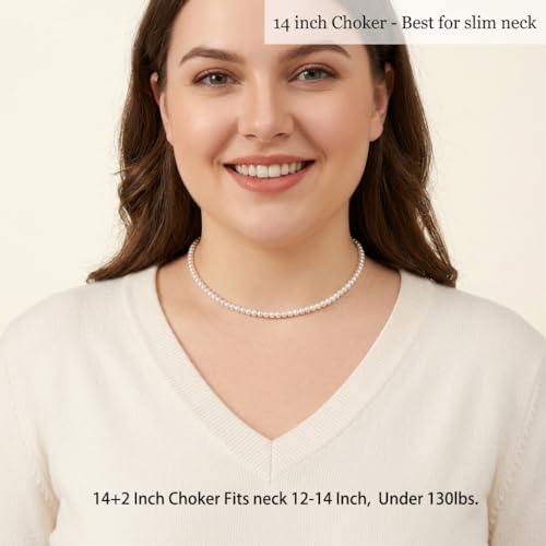 White Genuine Freshwater Cultured Pearl Necklace For Women And Men | Full Sizes from 3mm to 14mm Freshwater Pearls, AAA Grade & Above, A Love Gift Choice For Anniversaries And Birthdays - size: 3-4mm 14+2in