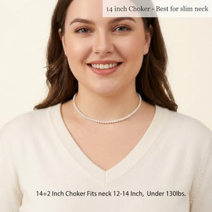 White Genuine Freshwater Cultured Pearl Necklace For Women And Men | Full Sizes from 3mm to 14mm Freshwater Pearls, AAA Grade & Above, A Love Gift Choice For Anniversaries And Birthdays - size: 3-4mm 14+2in