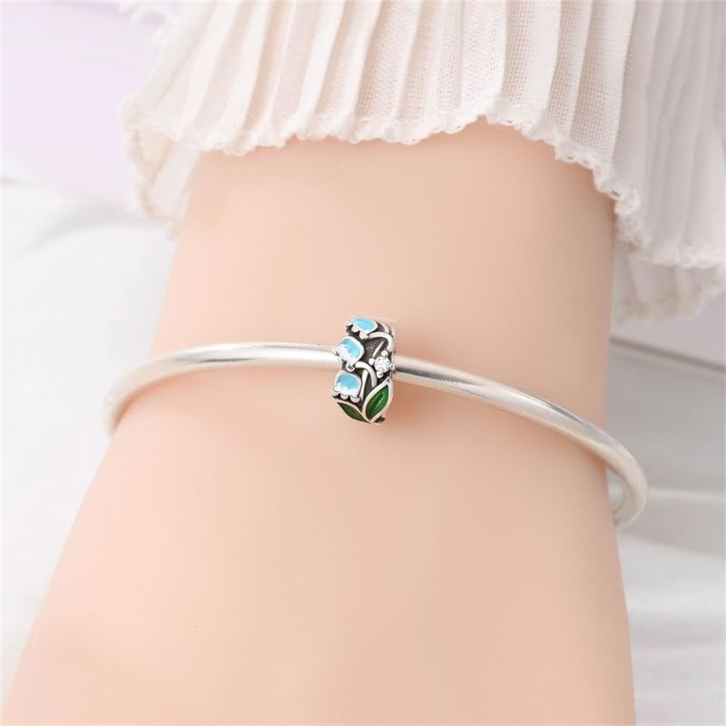 925 Sterling Silver Openable Clip Spacer Bead Fits Pandora Bracelet | Hypoallergenic Clip Stopper Charm, Star Clover Butterfly Floral Mom Heart Paved Zircon Gift for DIY Charm Bracelet Jewelry - color: Lily of The Valley