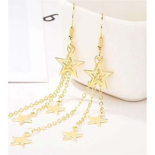 925 Sterling Silver Dangle Earrings with Charms Heart, Water drop, Moon, Star Long Drop Earring for Women Jewelry Gifts Hypoallergenic - color: star-gold