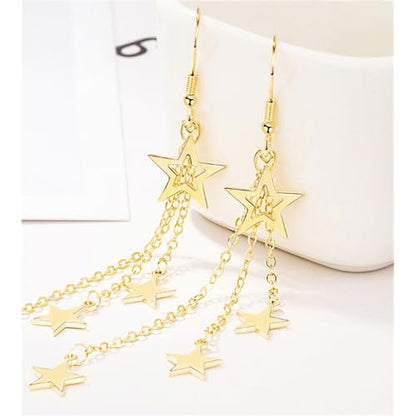 925 Sterling Silver Dangle Earrings with Charms Heart, Water drop, Moon, Star Long Drop Earring for Women Jewelry Gifts Hypoallergenic - color: star-gold
