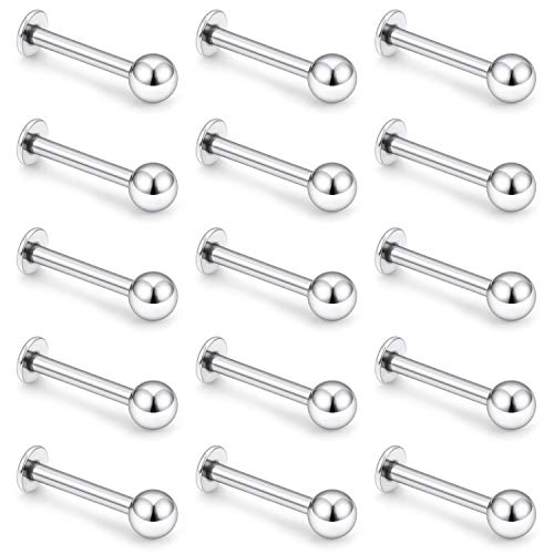 15-30PCS 16G Surgical Steel Labret Studs Monroe Lip Rings Cartilage Tragus Nail Conch Helix Earring Barbell for Women Men Piercing Jewelry 5 Colors 6-12mm - color: 5/16"(8mm) silver-tone