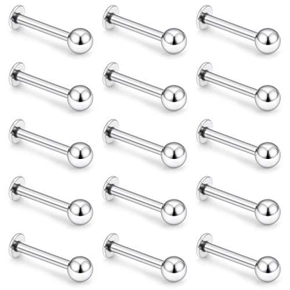 15-30PCS 16G Surgical Steel Labret Studs Monroe Lip Rings Cartilage Tragus Nail Conch Helix Earring Barbell for Women Men Piercing Jewelry 5 Colors 6-12mm - color: 5/16"(8mm) silver-tone