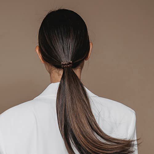 VLOMOT 3 Pcs Set 100% Pure Mulberry Silk Hair Scrunchies (Chocolate) | Silk Hair Ties for Thin Hair with 3 Chic Colors Everyday Skinny Scrunchies Silk Ponytail Holders Hair Care No Damage - color: Chocolate