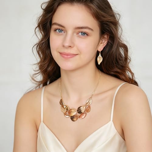 Vintage Statement Jewelry Set - Chunky Flower Floral Plant Geometric Resin Bib Necklace Earring Set Bohemian Boho Crystal Rhinestone Fashion Jewelry for Women Bridal Party Prom Unique Gift - style: MLJS2605-Brown