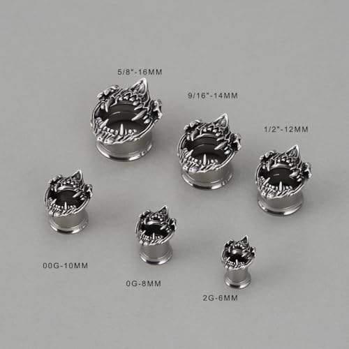Stainless Steel Tunnels, Open Mouth Sharp Teeth design Earring Plugs, Screw Back Piercing Expander Stretchers. - size: 6mm