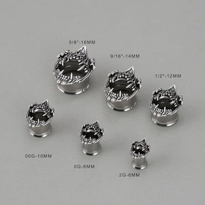 Stainless Steel Tunnels, Open Mouth Sharp Teeth design Earring Plugs, Screw Back Piercing Expander Stretchers. - size: 10mm