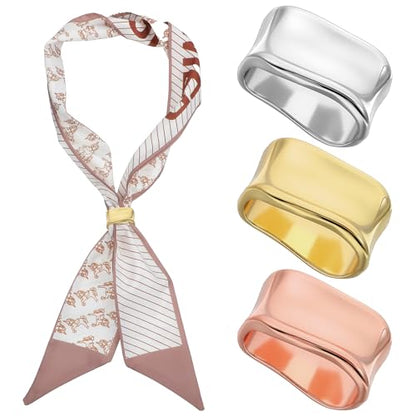 3 Pcs Scarf Rings for Women, Silver Golden Metal Scarf Clips Minimalist Geometric Shawl Slide Buckle Brooch Silk Scarves Shawl Clip for Silk Scarves Fashion Accessories