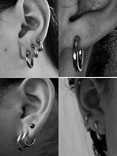 Black Hoop Earrings for Men 8mm 10mm 12mm – Surgical Stainless Steel Hypoallergenic Mens Small to Medium Hoop Earrings Set (3 Pairs) - style: k:1pair,size:8mm,color:black