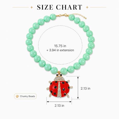Long tiantian Large Bead Ladybug Necklace for Women Chunky Statement Necklace Red Ladybug Lucky Charm Jewelry Gift