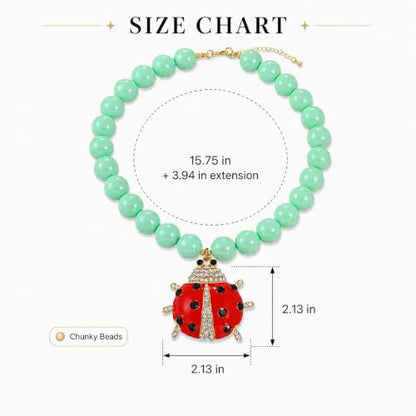 Long tiantian Large Bead Ladybug Necklace for Women Chunky Statement Necklace Red Ladybug Lucky Charm Jewelry Gift