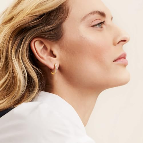 NEARLAND 14K Gold Hoop Earrings for Women 14K Gold Earrings for Women | Small Gold Hoop Earrings for Women Round Cubic Zirconia Lightweight Gold Huggie Hoop Earrings for Women 12/14/16/20/25/30mm - size: 20mm