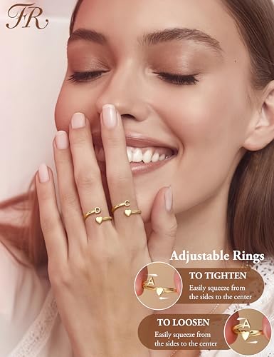 FUNRUN JEWELRY Gold Initial Ring for Women Non Tarnish 14K Gold Plated | Adjustable Letter Rings A-Z Dainty Heart Alphabet Stackable Band Rings Trendy Capital Letter Pinky Knuckle Thumb Ring - style: C Initial Ring