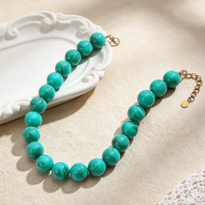 Chunky Beaded Necklace for Women Trendy Boho Collar Statement Necklace Large Round Resin Beads Choker Necklaces Summer Beach Jewelry Gifts - color: Turquoise