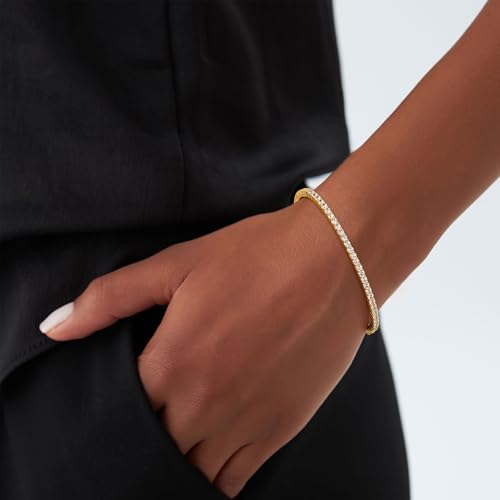 Turandoss Dainty Tennis Bangle Bracelets for Women Jewelry Gifts | 14K Gold Plated, Personalized Tennis Bracelets, Trendy Cubic Zirconia Bangle Bracelet, Jewelry Gifts for Mom Wife Sister - color: Half CZ Bangle - Claw Tennis