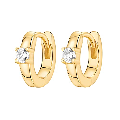 PAVOI 14K Gold Plated 925 Sterling Silver Cubic Zirconia Huggie Earrings | U-Shaped Snake Solitaire Small Round Huggie Stud Fashion Hoop Earrings for Women - style: Solitaire