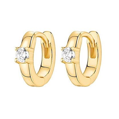 PAVOI 14K Gold Plated 925 Sterling Silver Cubic Zirconia Huggie Earrings | U-Shaped Snake Solitaire Small Round Huggie Stud Fashion Hoop Earrings for Women - style: Solitaire