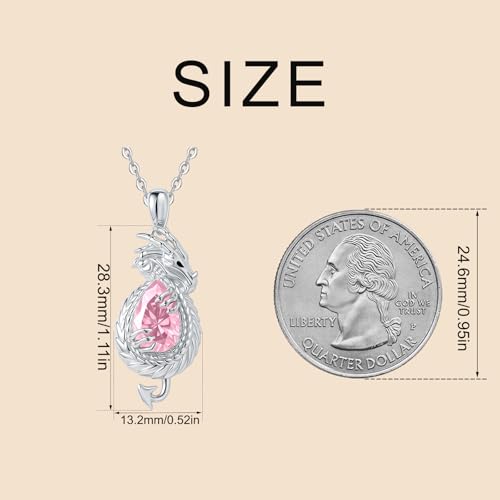 Dragon Necklace Sterling Silver Wyvern Pendant Jewelry with Teardrop Birthstone Gifs for Women - style: Dragon necklace-Pink stone