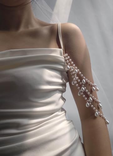 Pearl Arm Chain Wedding bridal Shoulder Jewelry Layered Prom Party Body Jewelry for Slide Dress Costume Accessory - color: Pearl Arm Chain B-2Pcs