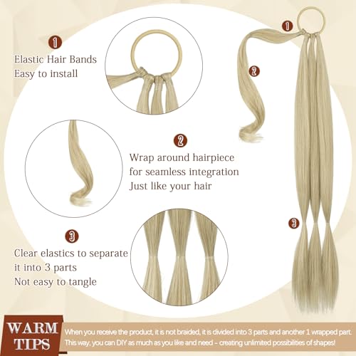 Long Braid Ponytail Extension with Hair Tie Straight Sleek Wrap Around Hair Extensions Braid Pony Tail Fluffy Soft Synthetic Hairpieces for Women Daily Wear,26 inch-Light Blonde Mix Platinum - color: Light Blonde Mix Platinum, size: 26 Inch (Pack of 1)