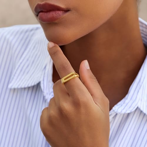 Cicy Bell Initial Rings for Women 18k Gold Plated Adjustable Rings | Open Signet Rings, Bold Letter, Personalized Engraved, For Party - color: Initial-U