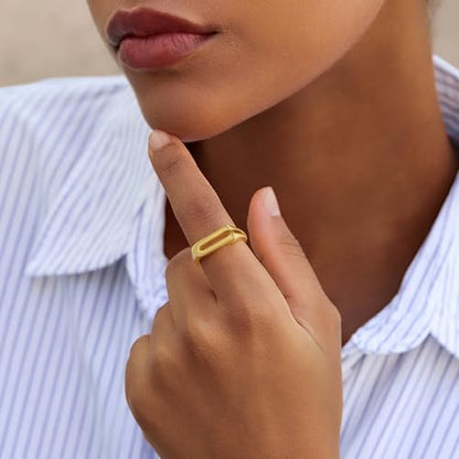 Cicy Bell Initial Rings for Women 18k Gold Plated Adjustable Rings | Open Signet Rings, Bold Letter, Personalized Engraved, For Party - color: Initial-U