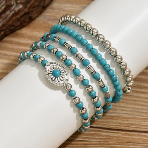 LOTSOF Western Turquoise Beaded Bracelet, Chic Stack Beaded Western Style for Country Concerts, Cowgirl Outfits & Boho Jewelry - color: Western Bracelets