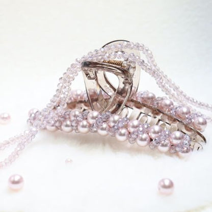 Zayra Faux Pearl Hair Claw Clips with Clear Crystal Beads for Women Handmade Luxury Non Slip Strong Hold Hair Clips Elegant Styling Clips for Party Daily Wear & Gift (Purple pink) - color: Purple pink