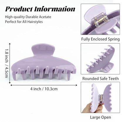 MAORULU Cute Claw Clip for Women – 4.3'' Large Acetate Hair Clips for Thick Thin Curly Long Hair, Durable Hair Clamps Non-slip Jaw Clip, Strong Hold, Stylish French Design (Pastel Purple) - color: Pastel Purple