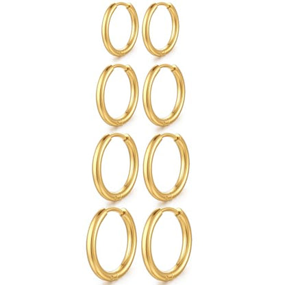 Small Hoop Earrings for Women, Stainless Steel Huggie Hoop earrings, 18G | 2/4/6 Pairs, 6mm/8mm/12mm Small Hoop Earrings, Lobe Helix Conch Tragus Daith Rook Cartilage Piercing Jewelry,Gold Silver - color: Golden-4pairs-6/8/10/12mm